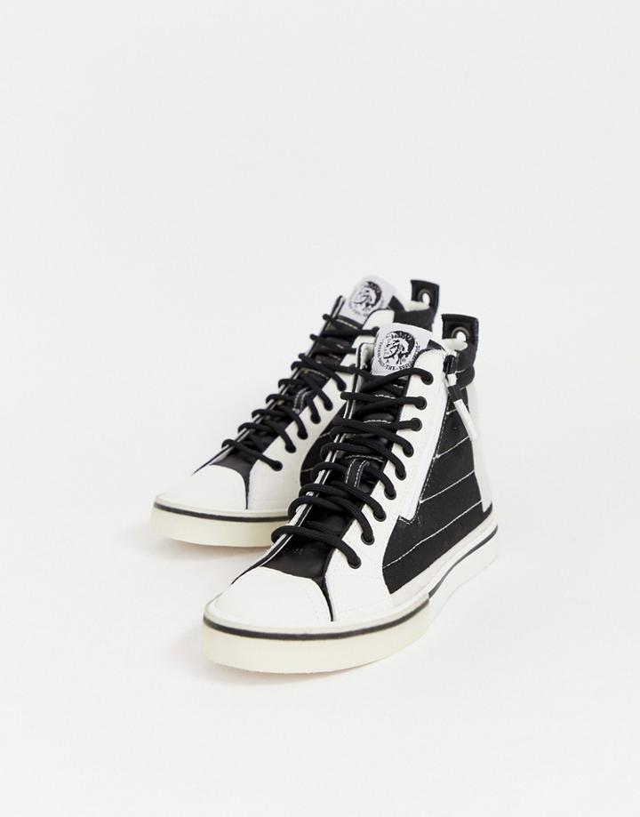 Diesel Mid Patch Hi Top Sneakers In Black & White - Black
