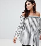 Lovedrobe Stripe Print Bardot Blouse With Bell Sleeves - Multi