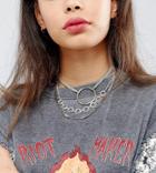 Reclaimed Vintage Inspired Ring & Chain Chokers - Silver