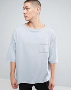 Asos Extreme Oversized Boxy 3/4 Sleeve T-shirt With Boat Neck And Wide Sleeves - Green