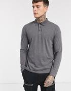 Asos Design Organic Long Sleeve Jersey Polo In Charcoal-grey