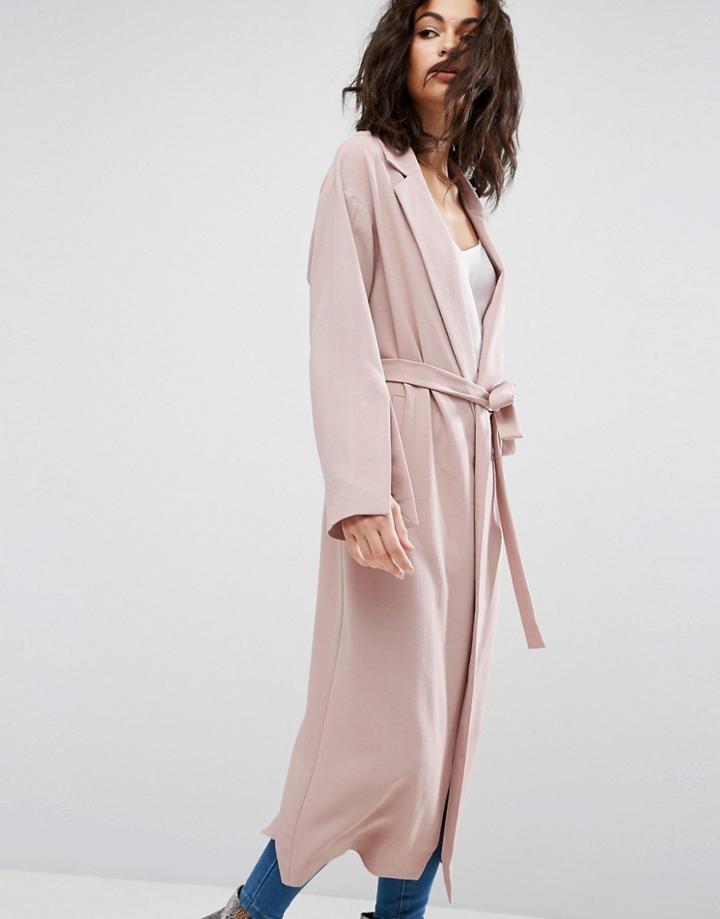 Asos Soft Coat In Crepe With Vent Sleeve - Pink