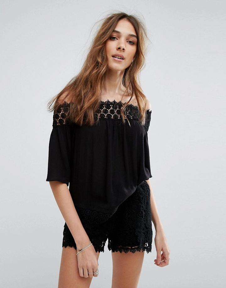 Miss Selfridge Crochet Trim Bardot Top - Black
