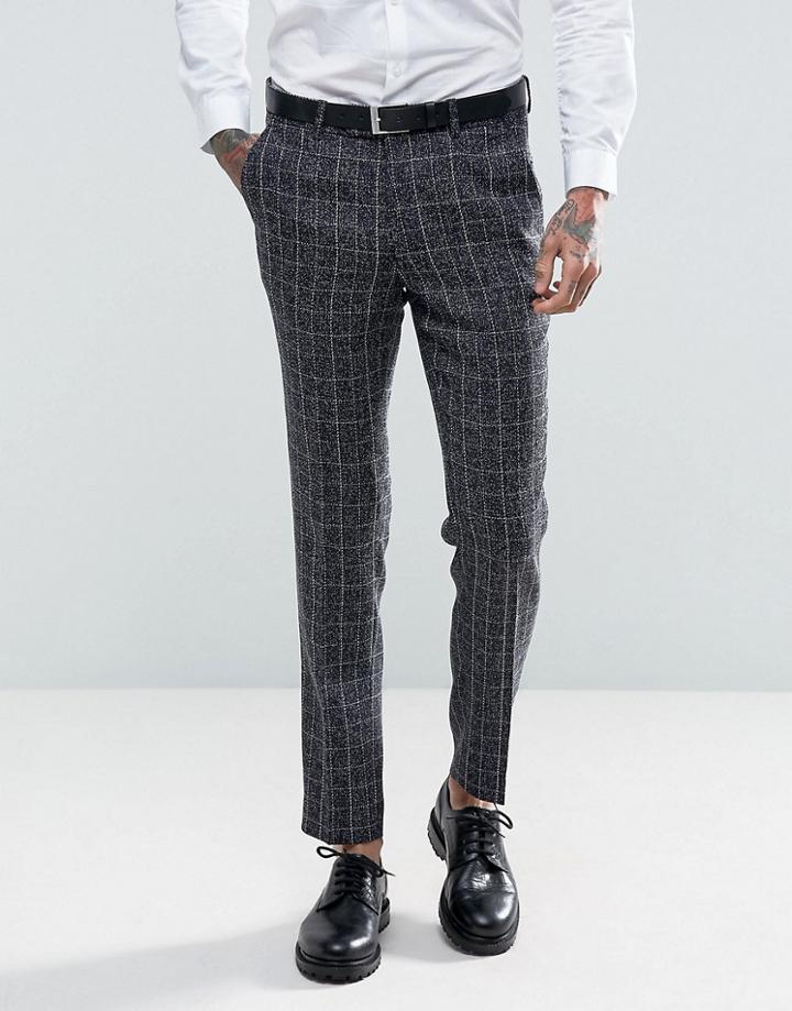 Gianni Feraud Skinny Fit Blue Checked Suit Pants - Blue
