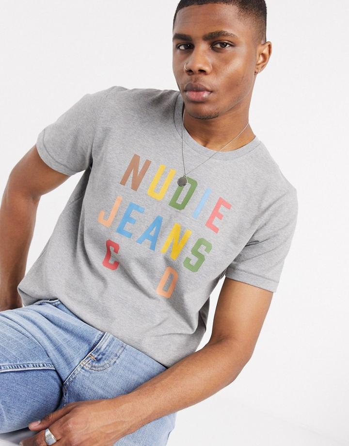 Nudie Jeans Co Roy Text Logo T-shirt In White