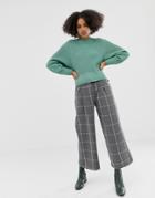 Monki Wide Leg Cropped Pants With Check Print In Gray - Gray