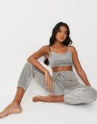 Missguided Velour Sweatpants In Gray - Part Of A Set-black