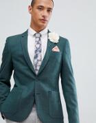 Asos Design Wedding Skinny Blazer In Green Wool Mix