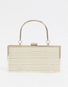 Asos Design Hard Box Clutch In Cream Croc-white