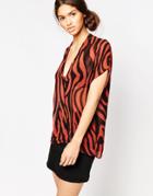 Ganni Gardena Georgette Burnt Zebra Print Top - Burnt Henna Zebra