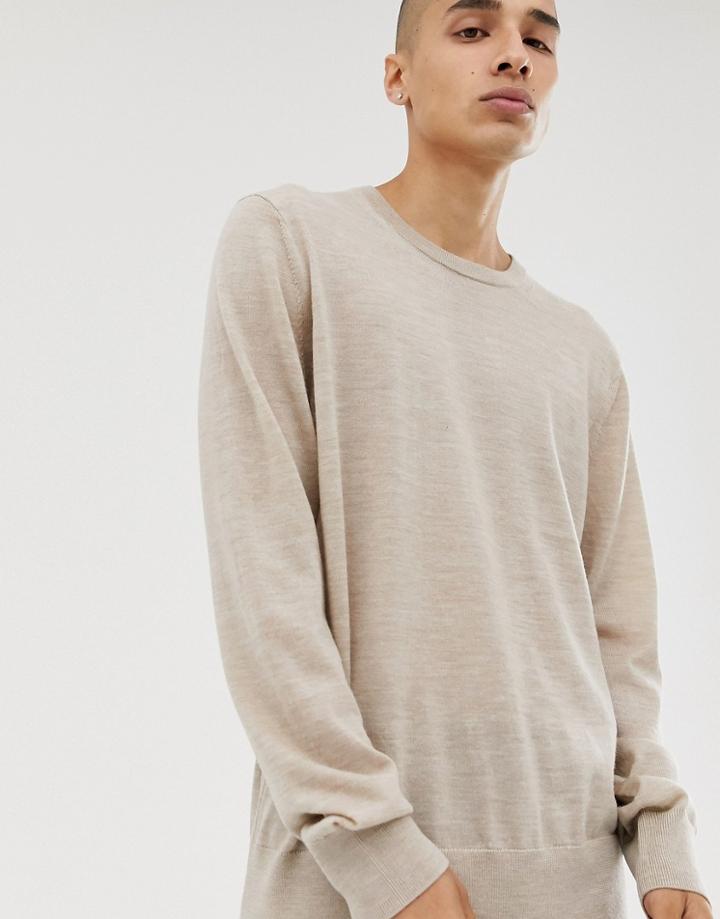 Allsaints Merino Crew Neck Sweater In Sand