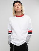 Asos Oversized Longline Long Sleeve T-shirt With Retro Color Blocking And Layered Sleeve - White