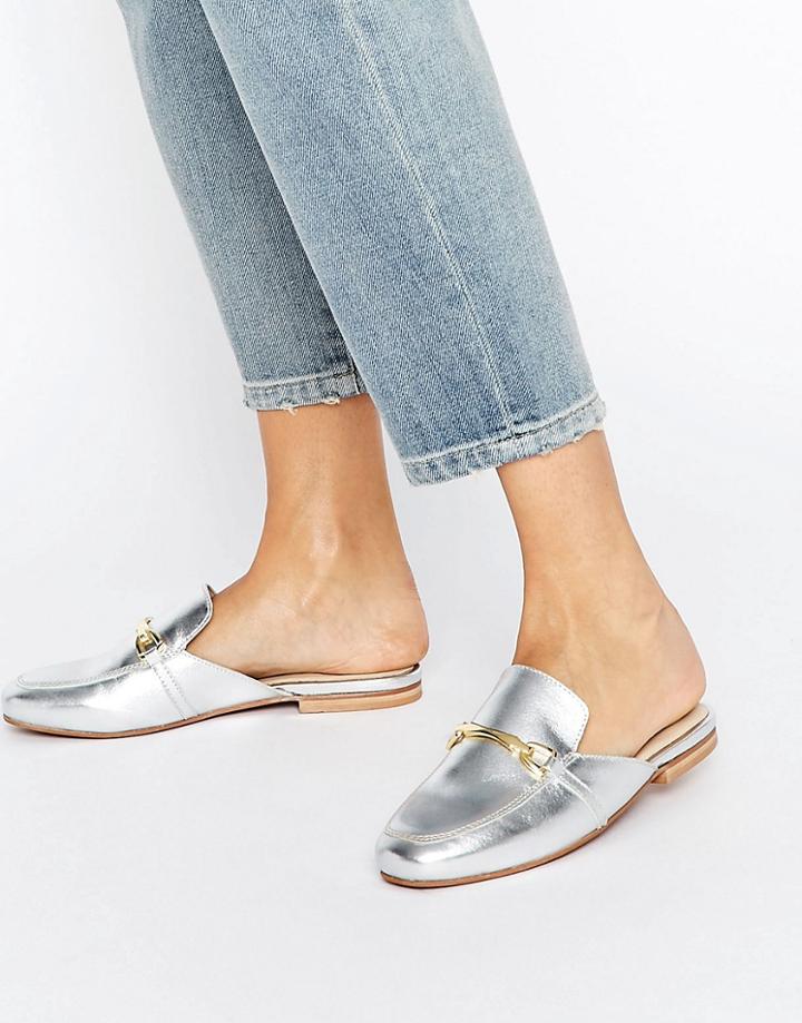 Asos Movie Leather Mule Loafers - Silver