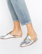 Asos Movie Leather Mule Loafers - Silver