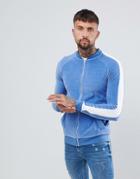 Asos Design Muscle Bomber Jacket In Velour With Side Stripes - Blue