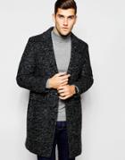 Selected Homme Wool Salt & Pepper Overcoat - Black