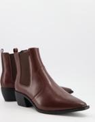 Asos Design Cuban Heel Western Chelsea Boots In Brown Faux Leather With Angular Sole