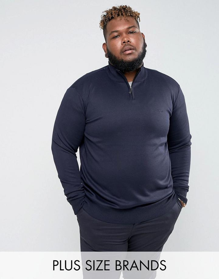 Duke Plus Zip Neck Sweater In Navy - Navy