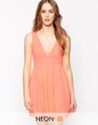 Oh My Love Plunge Neck Skater Dress - Orange