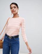 Warehouse Stitch Detail Sweater In Pale Pink - Pink