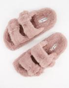 Qupid Double Strap Slippers In Pink