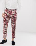 Devils Advocate Slim Fit Cropped Printed Geo Linen Mix Pants - Gray