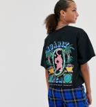 Crooked Tongues Cropped Oversized T-shirt With Tropical Tiger Print - White