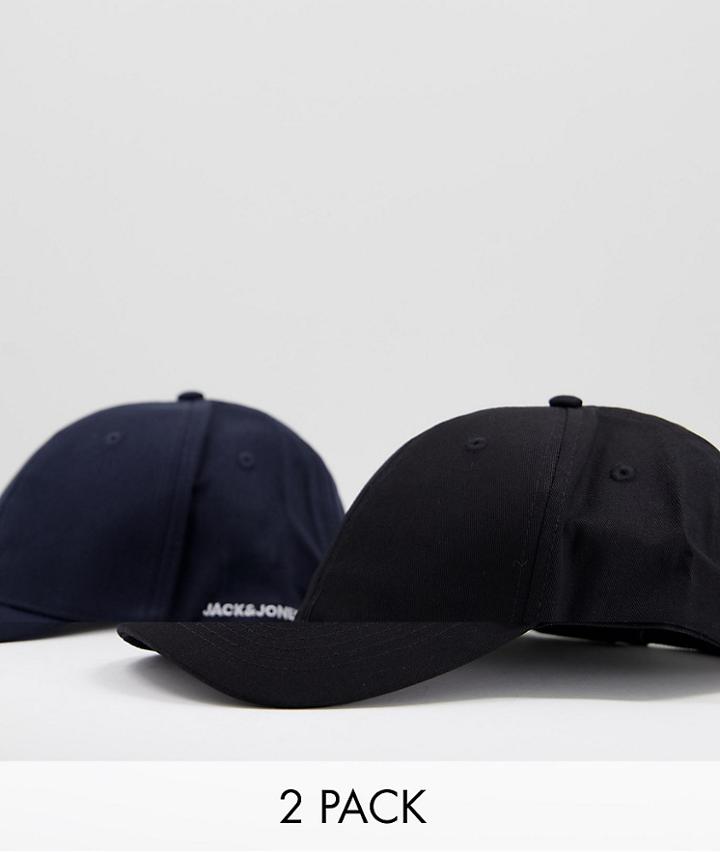Jack & Jones 2 Pack Caps In Black & Navy-multi