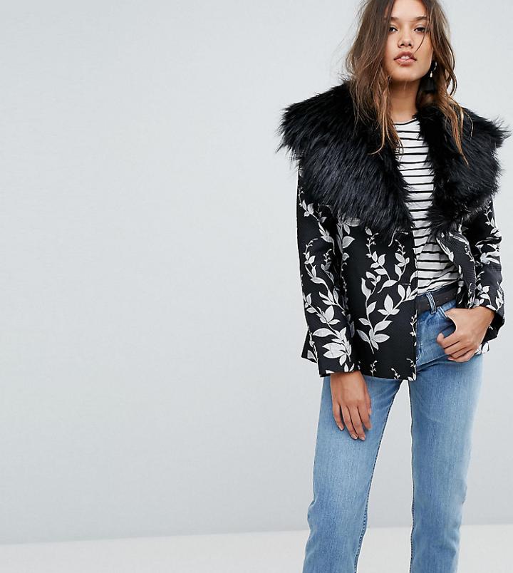 Dolly & Delicious Premium Embroidered Jacquard Aviator Biker Jacket With Fluffy Collar Detail - Multi