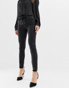 Asos Design Whitby Low Rise Skinny Jeans In Washed Black With Lace Up Front Detail - Black