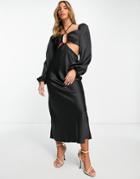 Asos Design Cutout Satin Midi Dress-black