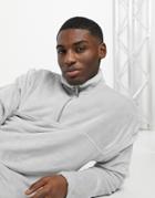 Topman 1/4 Zip Fleece In Gray
