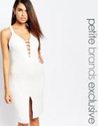 John Zack Petite Plunge Front Cage Detail Dress - White