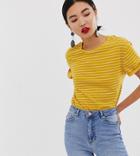 Warehouse Casual Fit T-shirt In Mustard Stripe - Yellow