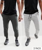 Asos Design Super Skinny Joggers 2 Pack Khaki/gray Marl Save - Multi