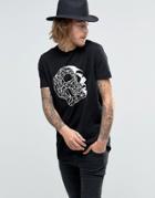 Asos Longline T-shirt With Geometric Skull Print In Black - Black