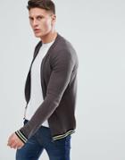 Asos Design Knitted Bomber Jacket In Gray With Tipping - Gray
