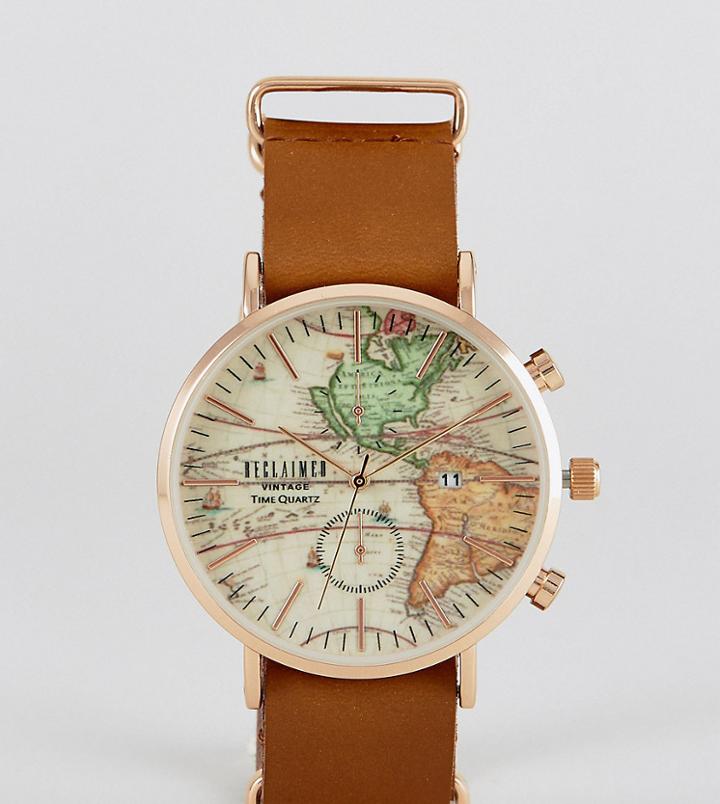 Reclaimed Vintage Inspired Map Leather Watch In Brown Exclusive To Asos - Brown