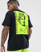 Hnr Ldn Neon Greek Back Print T-shirt In Oversized-black