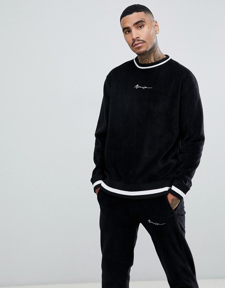 Mennace Oversized Sweatshirt With Script Logo In Polar Fleece - Black