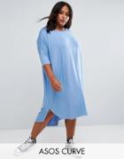 Asos Curve Oversize T-shirt Dress With Curved Hem - Blue