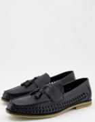 Truffle Collection Faux Leather Woven Tassel Loafers In Brown-black