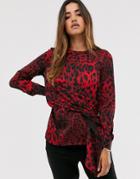 Unique21 Leopard Print Long Sleeve Tie Front Shirt - Multi