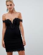 Rare Crochet Trim Bardot Dress - Black