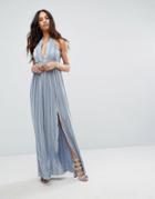 Rare London Strappy Maxi Dress With Double Split - Blue