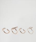 Asos Pack Of 4 Fine Faux Opal Jewel Rings - Copper