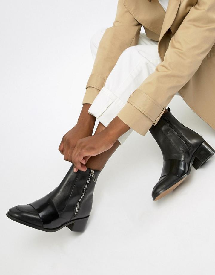 Asos Design Alannah Leather Loafer Ankle Boots - Black
