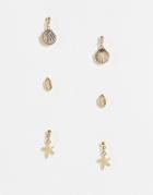 Pieces 3 Pack Shell & Starfish Earrings In Gold