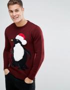 Threadbare Furry Penguin Holidays Sweater - Red