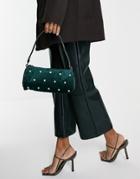 Svnx Quilted Velvet Bag With Pearl Detail In Dark Green